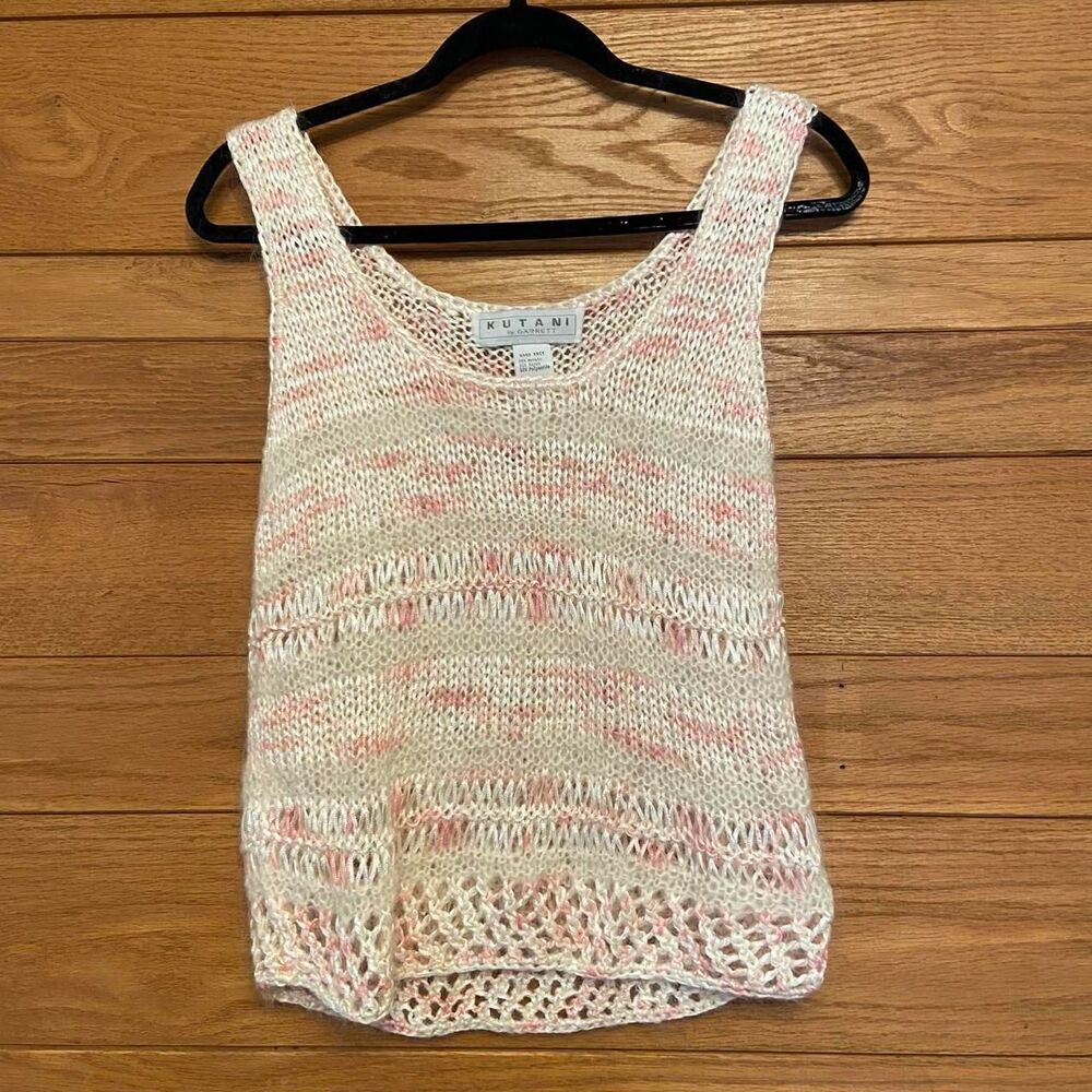 Vintage 80s Kutani by Garrett pink hand knit mohair blend sweater tank
